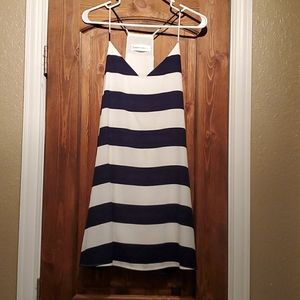 Navy blue and white striped dress